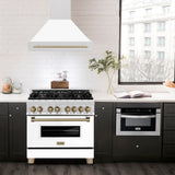 ZLINE Autograph Edition 36" Fingerprint Resistant Stainless Steel Range Hood with White Matte Shell and Champagne Bronze Handle (8654SNZ-WM36-CB)