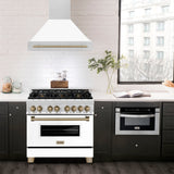ZLINE Autograph Edition 36" Stainless Steel Range Hood with White Matte Shell and Champagne Bronze Handle (8654STZ-WM36-CB)