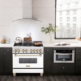 ZLINE Autograph Edition 36 in. 4.6 cu. ft. Legacy Dual Fuel Range with 6 Burner Gas Cooktop and Electric Convection Oven in Stainless Steel with White Matte Door and Polished Gold Accents (RAZ-WM-36-G)