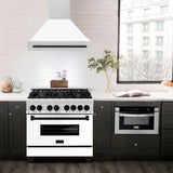 ZLINE Autograph Edition 36" Stainless Steel Range Hood with White Matte Shell and Matte Black Handle (8654STZ-WM36-MB)