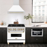 ZLINE Autograph Edition 36" Fingerprint Resistant Stainless Steel Range Hood with White Matte Shell and Polished Gold Handle (8654SNZ-WM36-G)