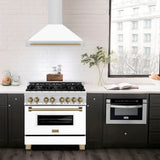 ZLINE 36 in. Autograph Edition Convertible Stainless Steel Range Hood with White Matte Shell and Champagne Bronze Accents (KB4STZ-WM36-CB)