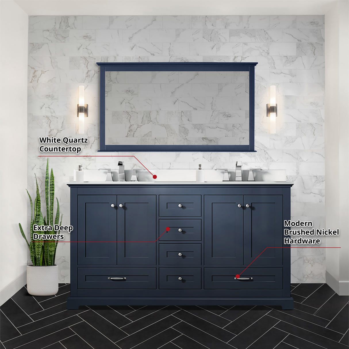 Dukes 60 in. Freestanding Bathroom Vanity with White Quartz Top, White Square Sink