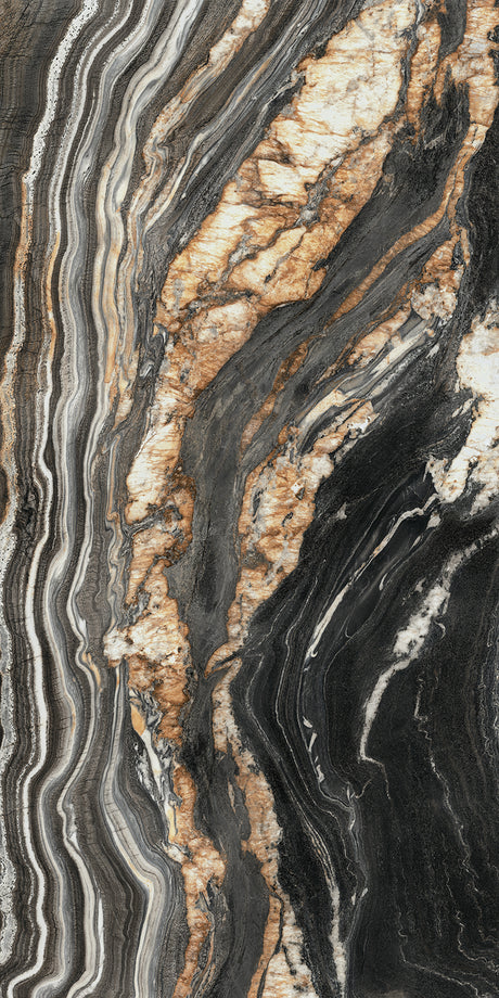 63 x 126 in Majesto Oro Noir Block 25 Bookmatch Cut Polished 6 mm, full slab face
