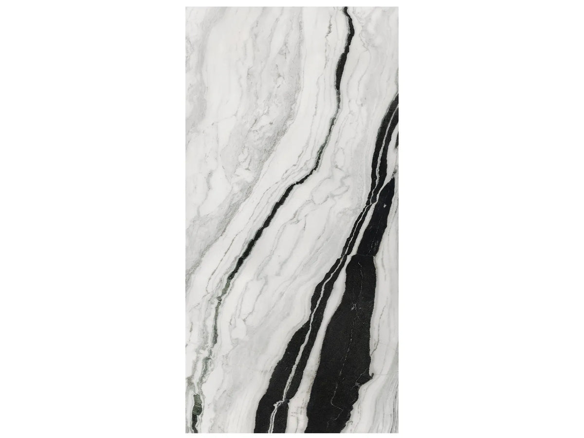 63 x 126 in Majesto Panda Block 22 Bookmatch Cut Polished Rectified Sintered Stone Porcelain Slab 6 mm (1/4 in)