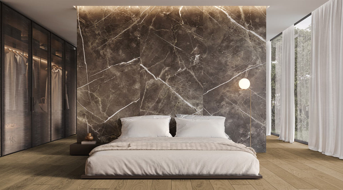48 x 110 in Majesto Pietra Imperiale Polished Rectified Colorsync Sintered Slab 6 mm installed