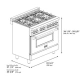 ZLINE 36 in. 4.6 cu. ft. Legacy Dual Fuel Range with 6 Burner Gas Cooktop and Electric Convection Oven in Stainless Steel with Griddle (RA-GR-36)