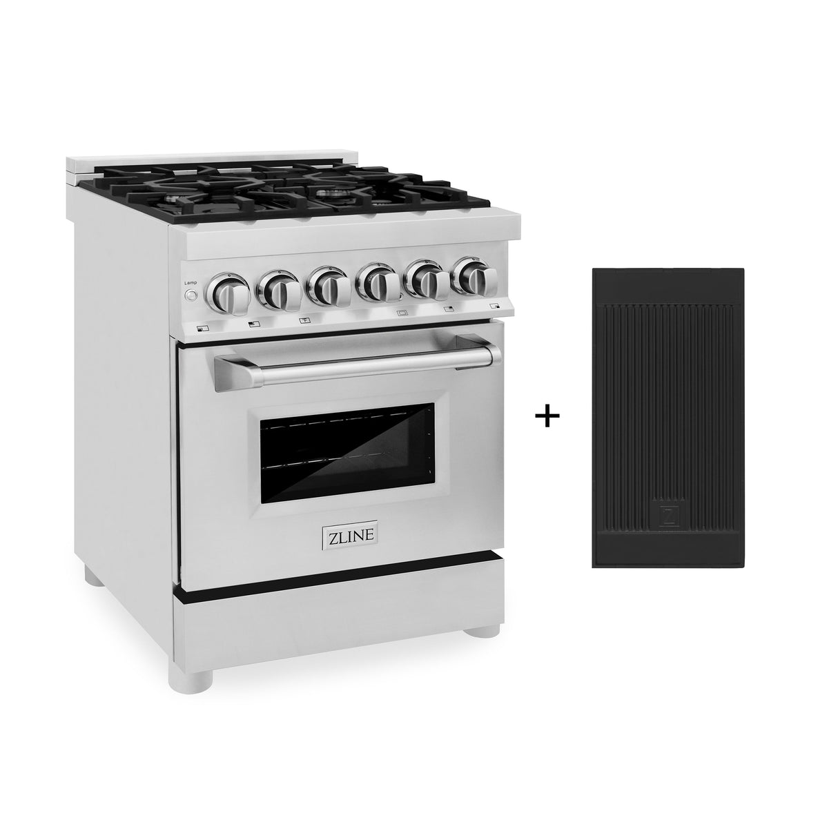ZLINE 24 in. 2.8 cu. ft. Legacy Dual Fuel Range with 4 Burner Gas Cooktop and Electric Convection Oven in Stainless Steel with Griddle (RA-GR-24)