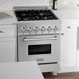 ZLINE 24 in. 2.8 cu. ft. Legacy Dual Fuel Range with Gas Cooktop and Electric Convection Oven in Satin Stainless Steel with 4 Brass Burners (RAS-SN-BR-24)