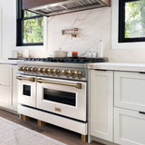 ZLINE Autograph Edition 48 in. 6.0 cu. ft. Legacy Dual Fuel Range with 7 Burner Gas Cooktop and 2 Electric Ovens in Stainless Steel with White Matte Doors and Champagne Bronze Accents (RAZ-WM-48-CB)