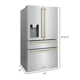 ZLINE Autograph Edition 30 in. Kitchen Package with Stainless Steel Dual Fuel Range, Range Hood, Dishwasher, and Refrigerator with External Water Dispenser with Polished Gold Accents (4AKPR-RARHDWM30-G)