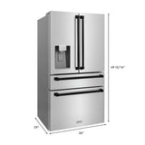 ZLINE Autograph Edition 36 in. Kitchen Package with Stainless Steel Dual Fuel Range, Range Hood, Dishwasher and Refrigeration Including External Water Dispenser with Matte Black Accents (4AKPR-RARHDWM36-MB)