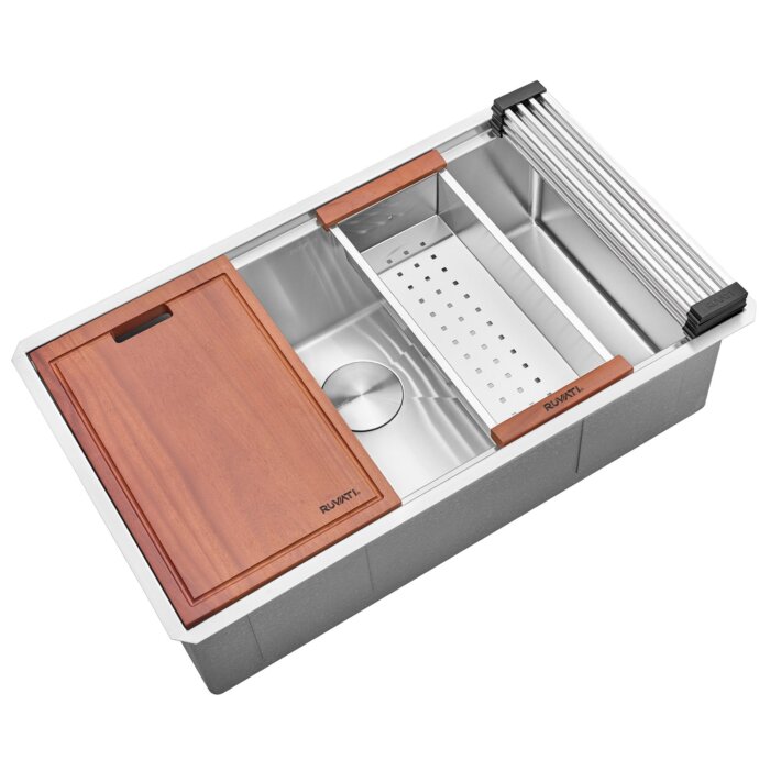 30-inch Workstation Rounded Corners Undermount Ledge Kitchen Sink with Accessories – RVH8320