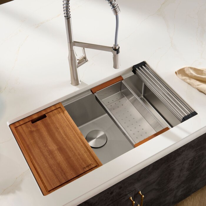 30-inch Workstation Rounded Corners Undermount Ledge Kitchen Sink with Accessories – RVH8320