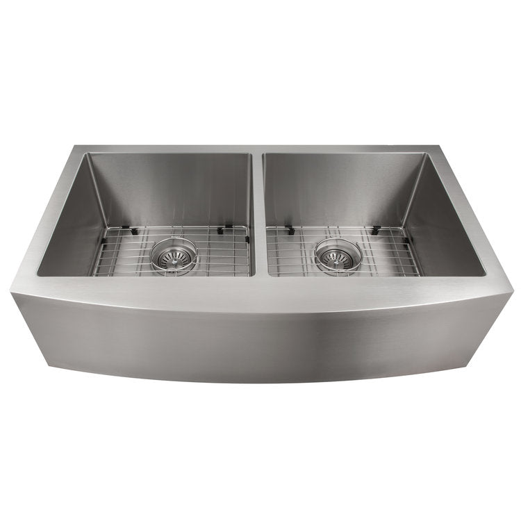 ZLINE 36 in. Niseko Farmhouse Apron Mount Double Bowl Stainless Steel Kitchen Sink with Bottom Grid (SA50D-36)