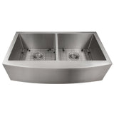 ZLINE 36 in. Niseko Farmhouse Apron Mount Double Bowl Stainless Steel Kitchen Sink with Bottom Grid (SA50D-36)