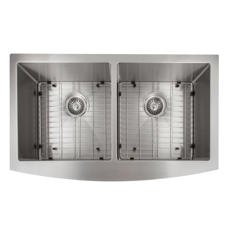 ZLINE 36 in. Niseko Farmhouse Apron Mount Double Bowl Stainless Steel Kitchen Sink with Bottom Grid (SA50D-36)