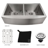 ZLINE 36 in. Niseko Farmhouse Apron Mount Double Bowl Stainless Steel Kitchen Sink with Bottom Grid (SA50D-36)
