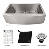 ZLINE 33 in. Vail Farmhouse Apron Mount Single Bowl Stainless Steel Kitchen Sink with Bottom Grid (SAS-33)