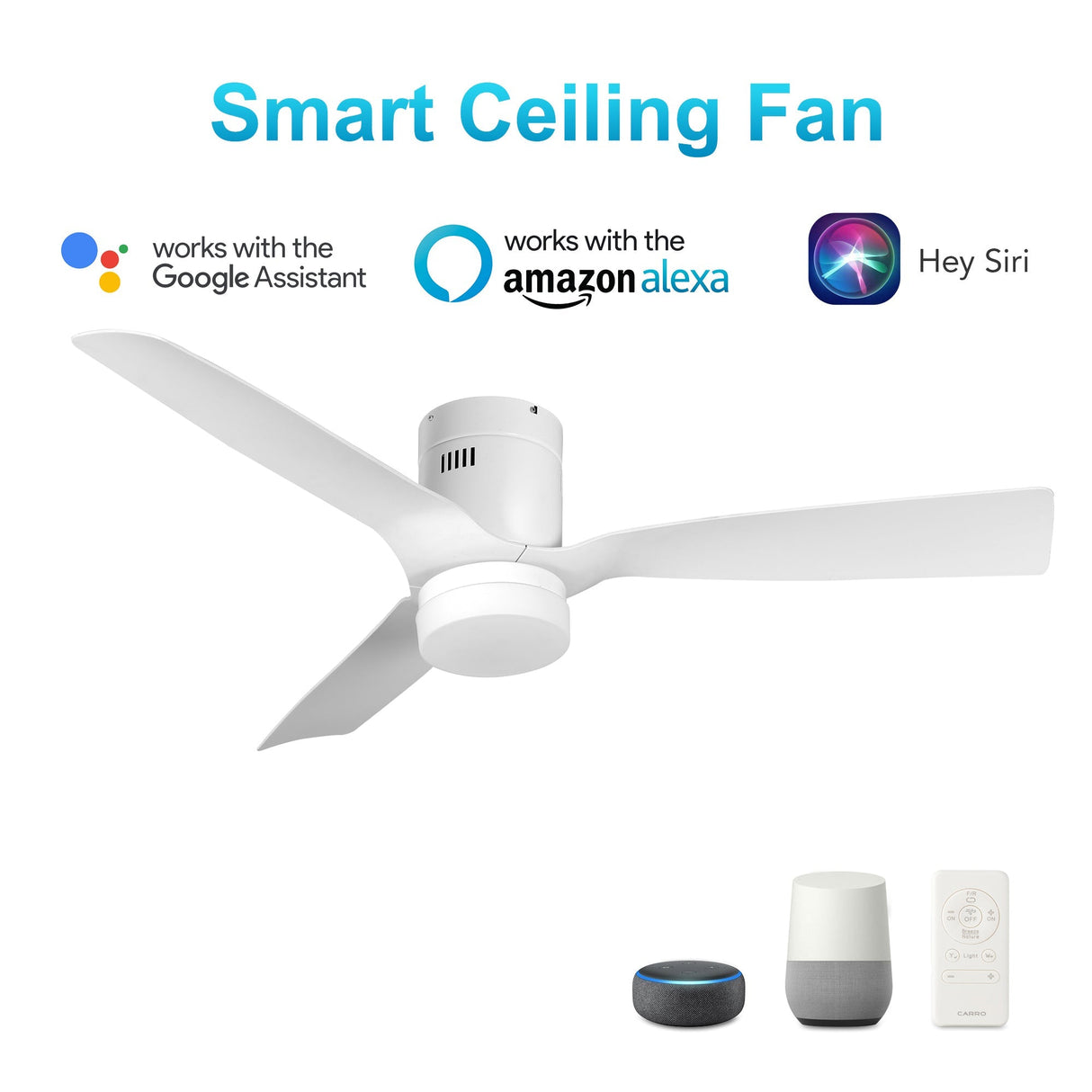 SPEZIA 48 inch 3-Blade Flush Mount Smart Ceiling Fan with LED Light & Remote