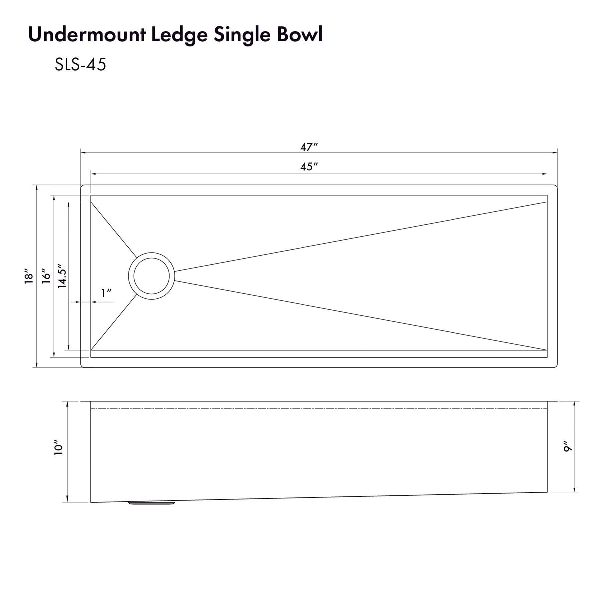 ZLINE 45 in. Garmisch Undermount Single Bowl Stainless Steel Kitchen Sink with Bottom Grid and Accessories (SLS-45)