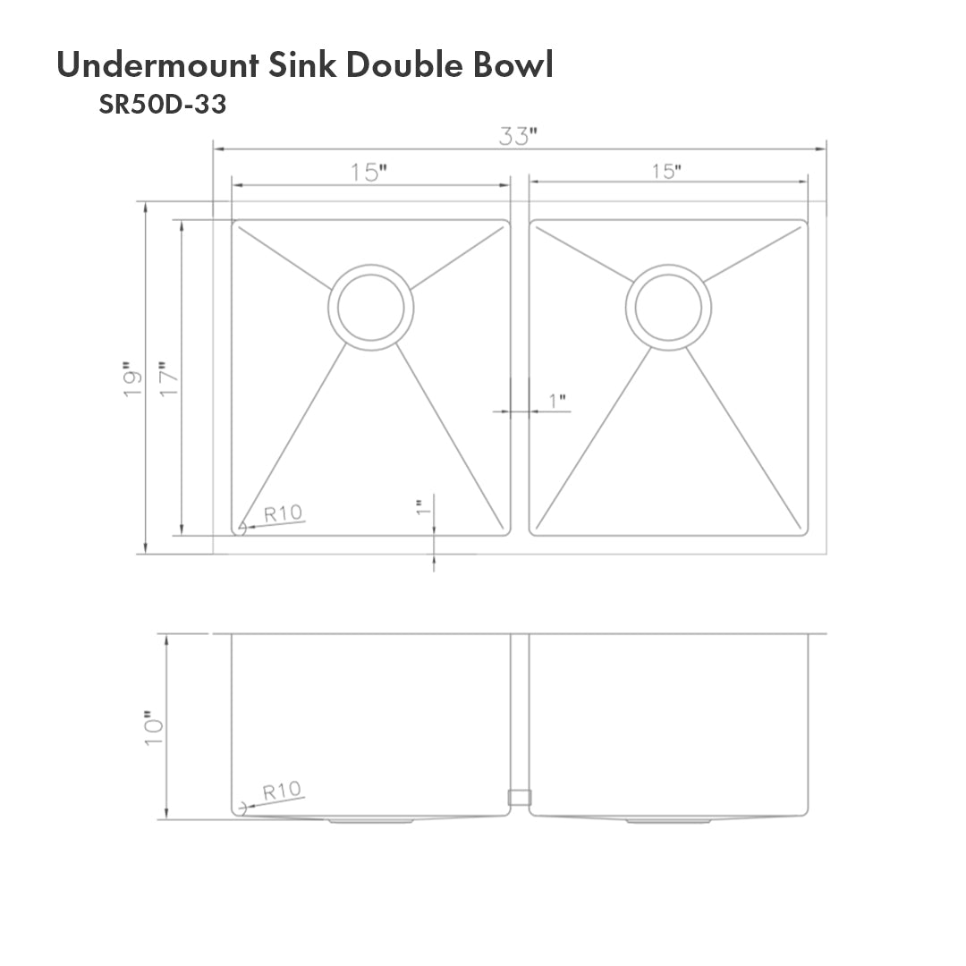 ZLINE 33 in. Anton Undermount Double Bowl Stainless Steel Kitchen Sink with Bottom Grid (SR50D-33)
