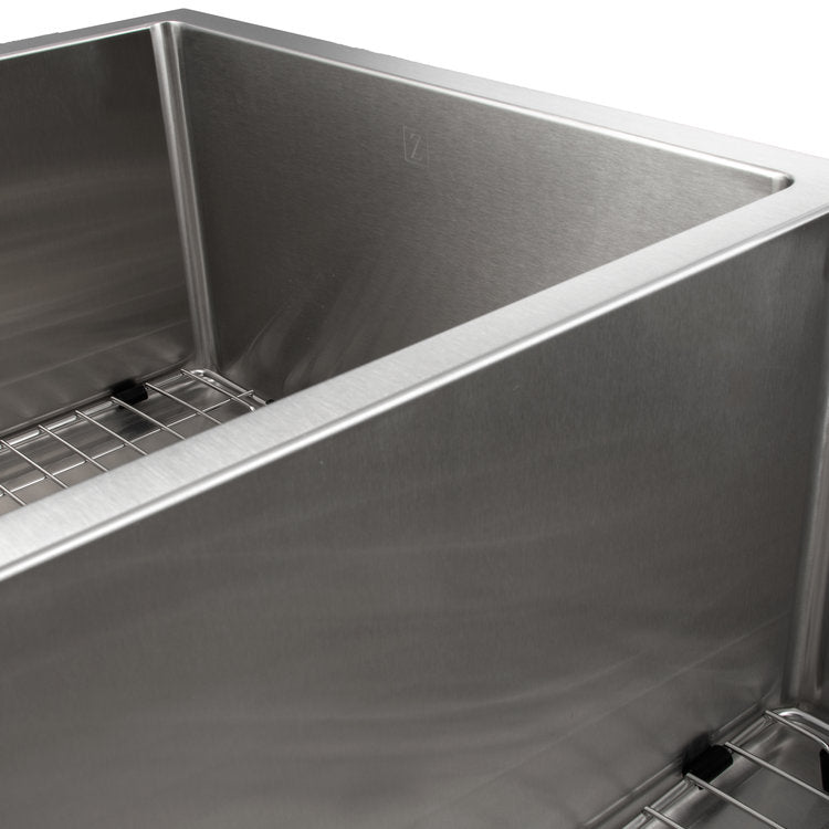 ZLINE 33 in. Chamonix Undermount Double Bowl Stainless Steel Kitchen Sink with Bottom Grid (SR60D-33)