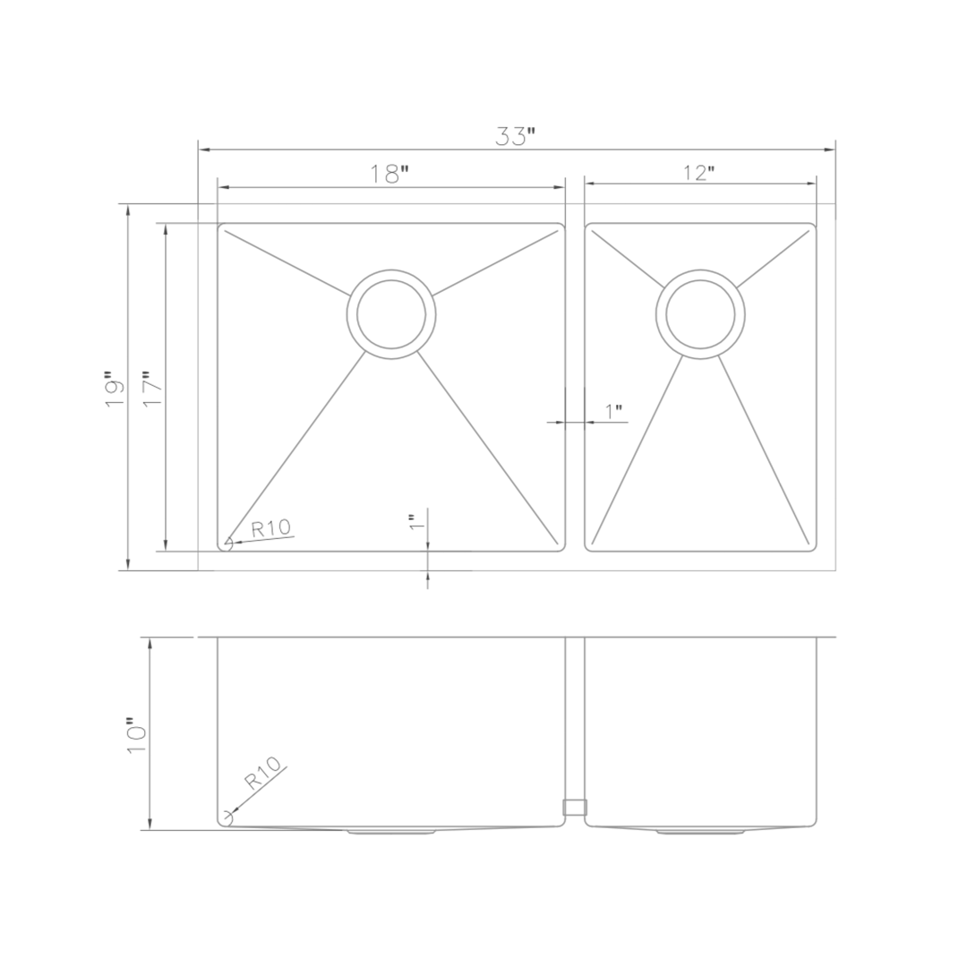 ZLINE 33 in. Chamonix Undermount Double Bowl Stainless Steel Kitchen Sink with Bottom Grid (SR60D-33)