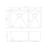 ZLINE 33 in. Chamonix Undermount Double Bowl Stainless Steel Kitchen Sink with Bottom Grid (SR60D-33)