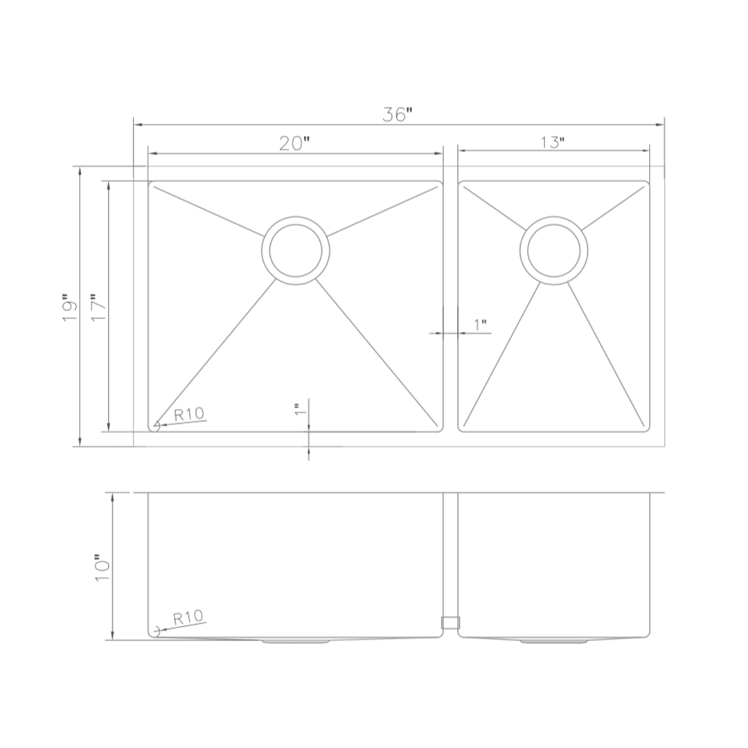 ZLINE 36 in. Chamonix Undermount Double Bowl Stainless Steel Kitchen Sink with Bottom Grid (SR60D-36)