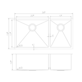 ZLINE 36 in. Chamonix Undermount Double Bowl Stainless Steel Kitchen Sink with Bottom Grid (SR60D-36)