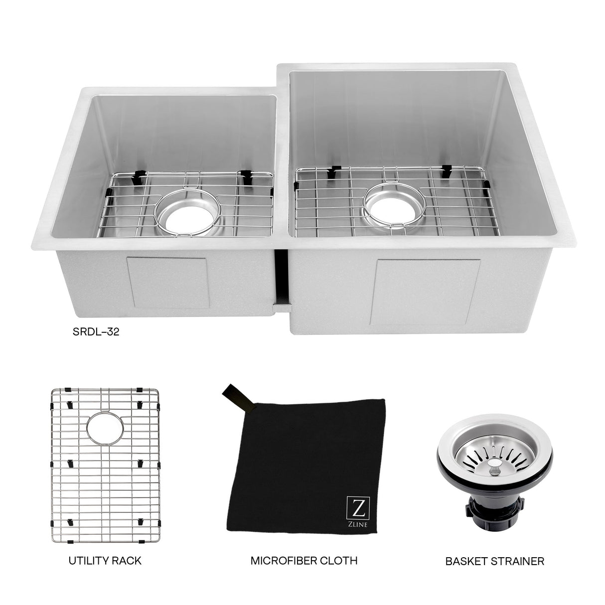 ZLINE 32 in. Jackson Undermount Double Bowl Stainless Steel Kitchen Sink with Bottom Grid (SRDL-32)