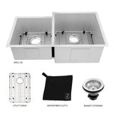 ZLINE 32 in. Jackson Undermount Double Bowl Stainless Steel Kitchen Sink with Bottom Grid (SRDL-32)