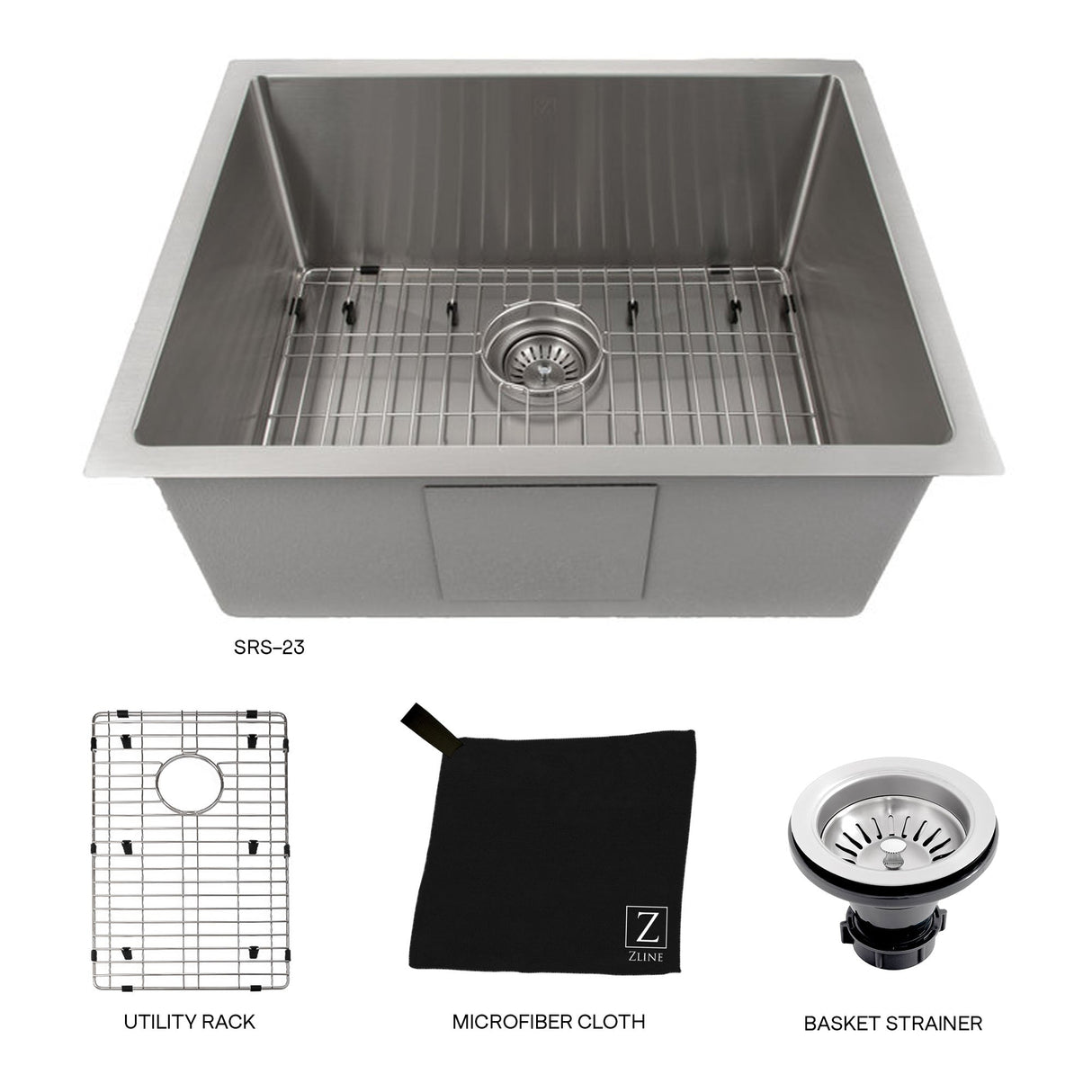 ZLINE 23 in. Meribel Undermount Single Bowl Stainless Steel Kitchen Sink with Bottom Grid (SRS-23)