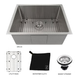 ZLINE 23 in. Meribel Undermount Single Bowl Stainless Steel Kitchen Sink with Bottom Grid (SRS-23)
