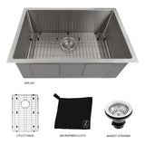 ZLINE 30 in. Meribel Undermount Single Bowl Stainless Steel Kitchen Sink with Bottom Grid (SRS-30)