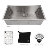ZLINE 36 in. Meribel Undermount Single Bowl Stainless Steel Kitchen Sink with Bottom Grid (SRS-36)