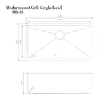 ZLINE 33 in. Meribel Undermount Single Bowl Stainless Steel Kitchen Sink with Bottom Grid (SRS-33)
