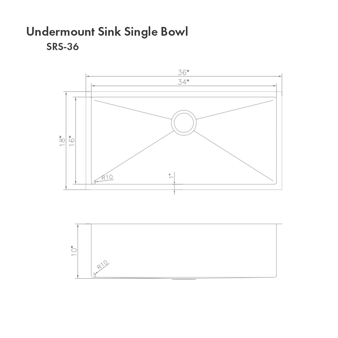 ZLINE 36 in. Meribel Undermount Single Bowl Stainless Steel Kitchen Sink with Bottom Grid (SRS-36)