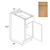 Slim Shaker Karamel - 15 Inch Single Door Base Cabinet - 15" Width x 34.5" Height x 24" Depth