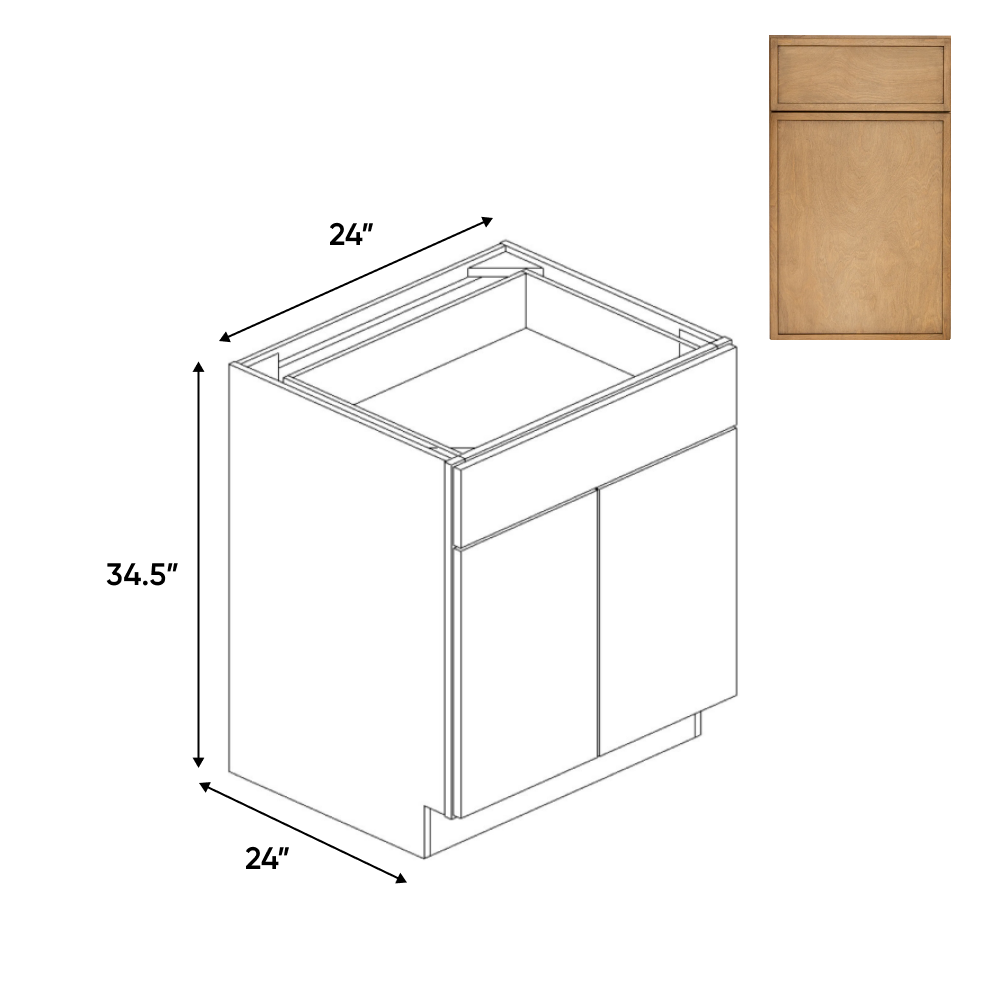 Slim Shaker Karamel - 24 Inch Double Door Base Cabinet - 24" Width x 34.5" Height x 24" Depth