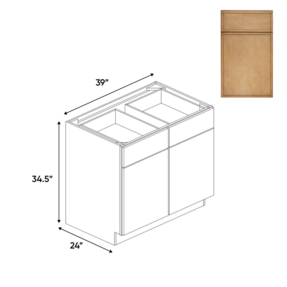 Slim Shaker Karamel - 39 Inch Double Door Base Cabinet - 39" Width x 34.5" Height x 24" Depth