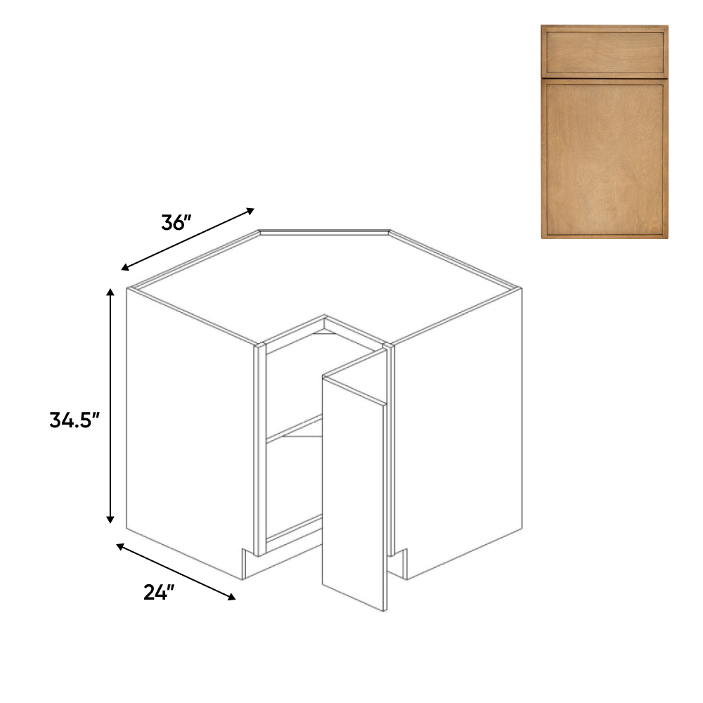 Slim Shaker Karamel - 36 Inch Square Corner Base Cabinet - 36" Width x 34.5" Height x 24" Depth