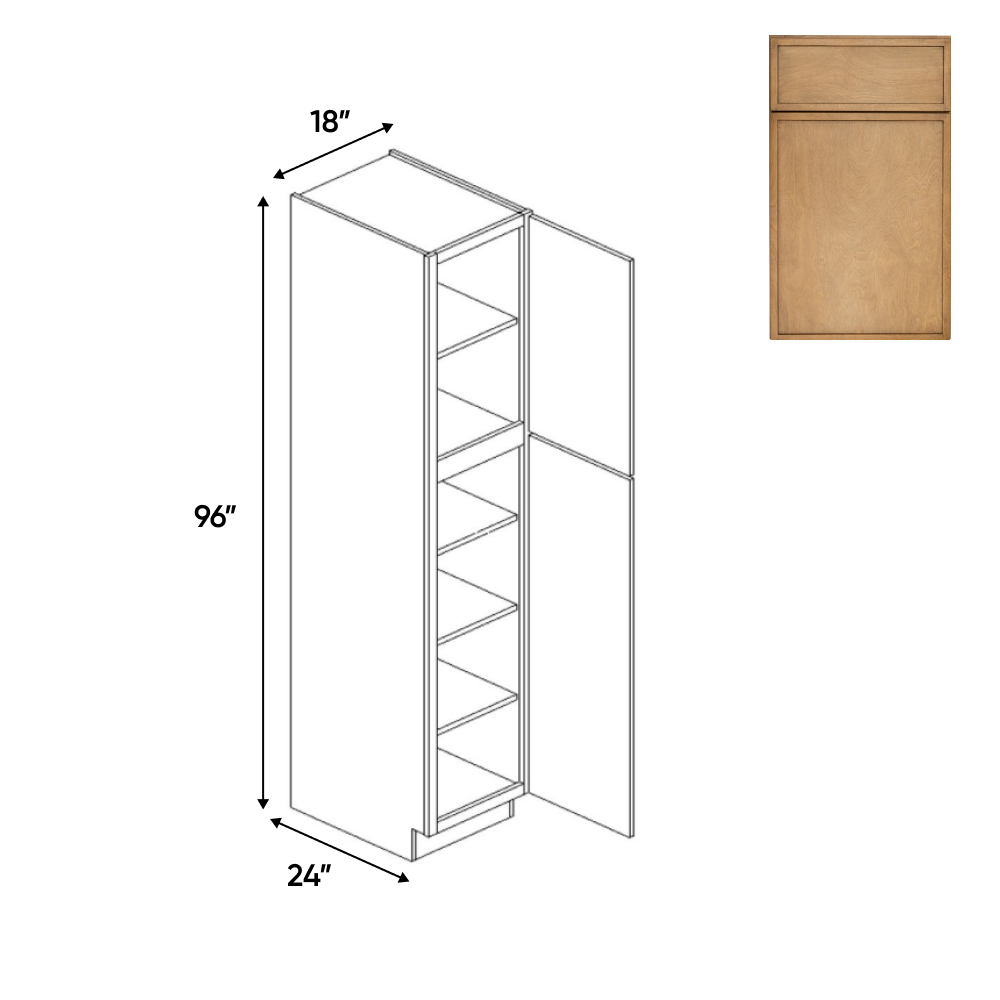 Slim Shaker Karamel - 18 Inch Single Door Pantry Tall Cabinet - 18" Width x 96" Height x 24" Depth