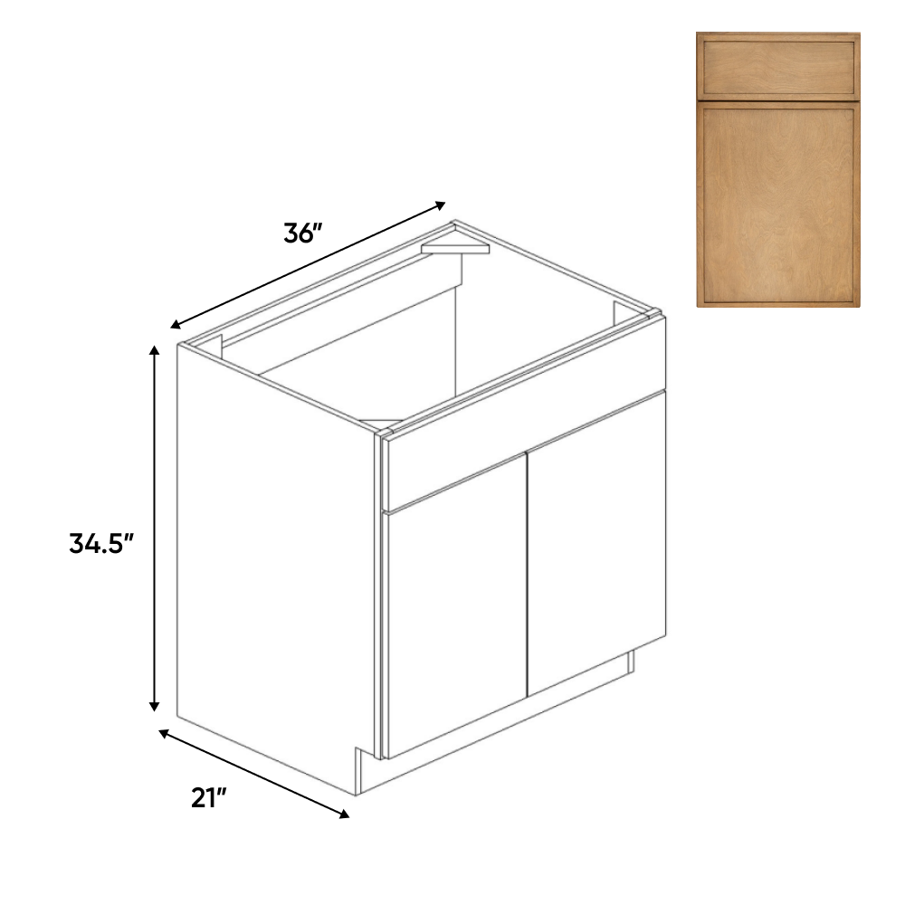 Slim Shaker Karamel - 36 Inch Vanity Sink Base Cabinet - 36" Width x 34.5" Height x 21" Depth