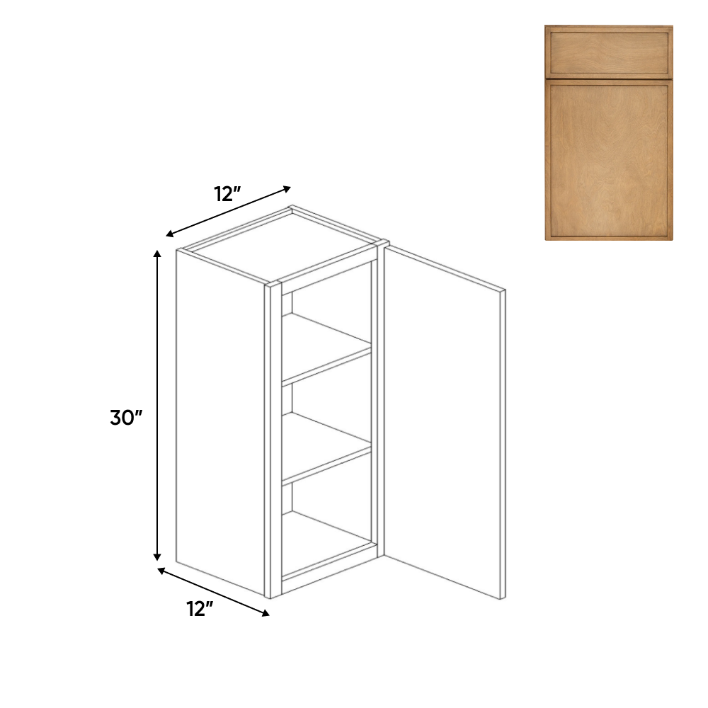 Slim Shaker Karamel - 12 Inch Height Single Door Wall Cabinet - 12" Width x 30" Height x 12" Depth