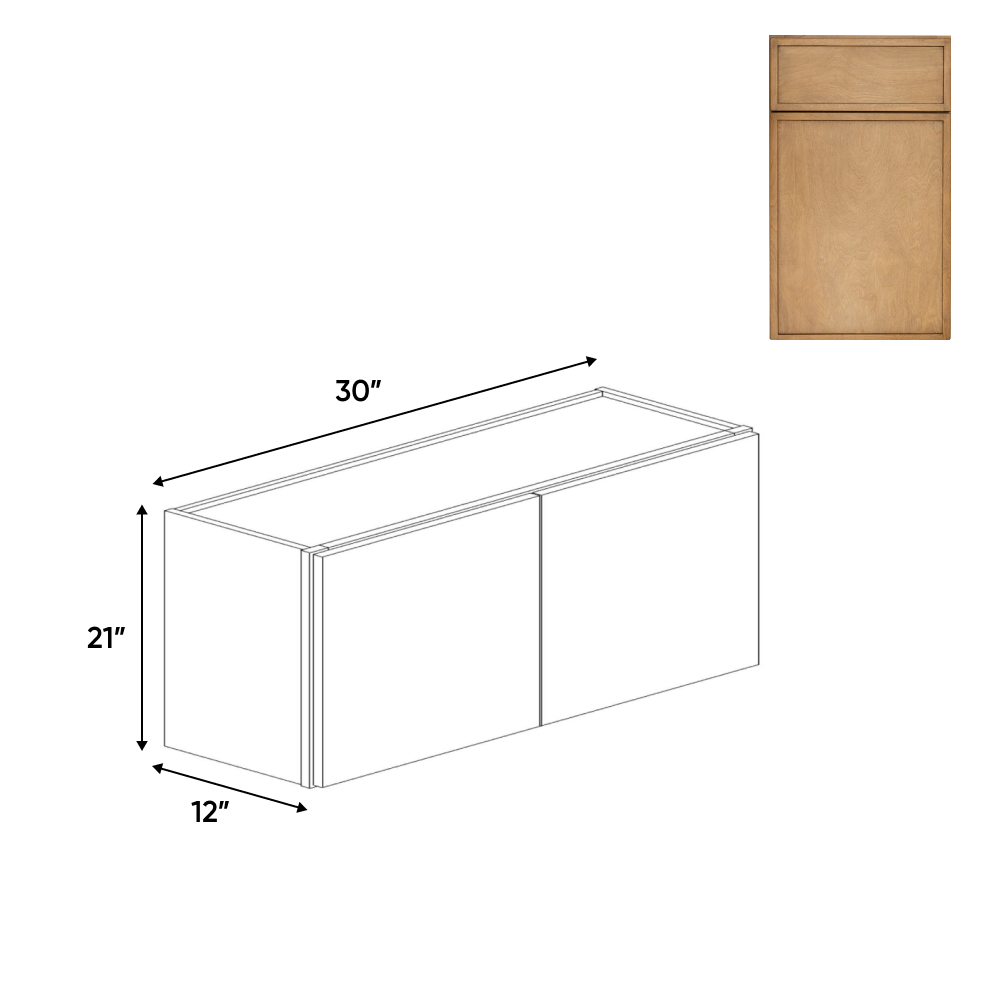 Slim Shaker Karamel - 30 Inch Height Double Door Wall Cabinet - 30" Width x 21" Height x 12" Depth