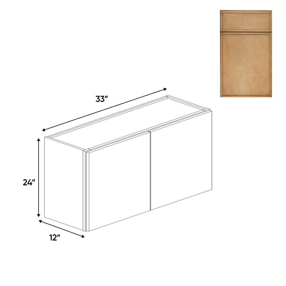 Slim Shaker Karamel - 33 Inch Height Double Door Wall Cabinet - 33" Width x 24" Height x 12" Depth