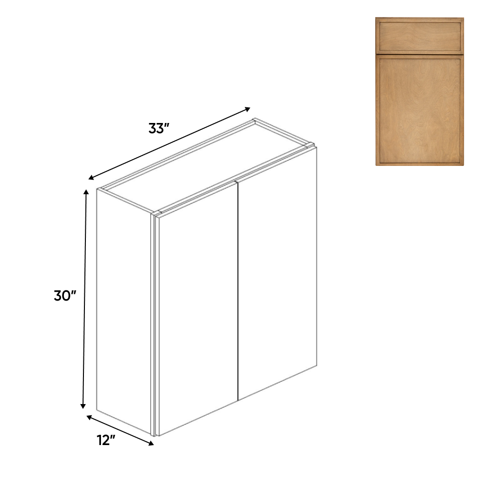 Slim Shaker Karamel - 33 Inch Height Double Door Wall Cabinet - 33" Width x 30" Height x 12" Depth