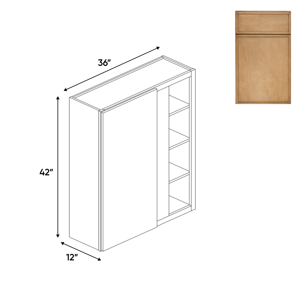 Slim Shaker Karamel - 36x42 Inch Wall Blind Corner Wall Cabinet - 36" Width x 42" Height x 12" Depth